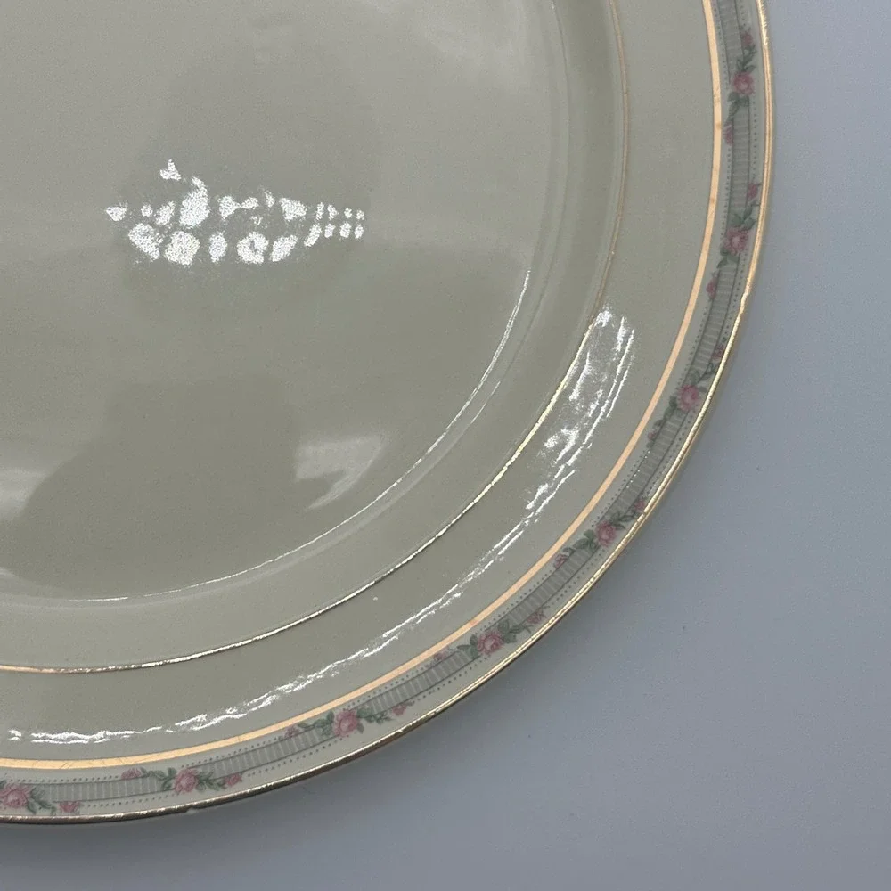 Taylor Smith Taylor Dinner Plates Set of 4 Pink Rose Gold Trim Ivory Vintage